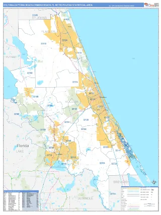 Deltona-Daytona Beach-Ormond Beach Metro Area Business Reference style ZIP Code wall map