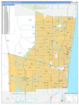 Fort Lauderdale Metro Area Business Reference style ZIP Code wall map