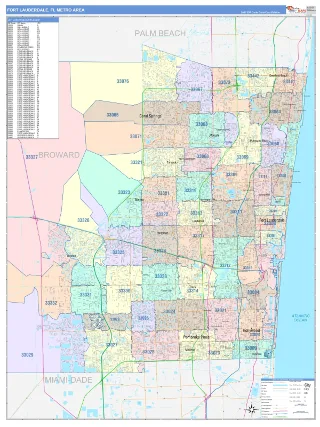 Fort Lauderdale Metro Area ColorCast style ZIP Code wall map