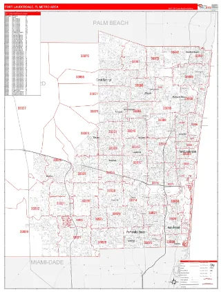 Fort Lauderdale Metro Area RedLine style ZIP Code wall map