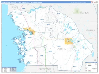 Homosassa Springs Metro Area Business Reference style ZIP Code wall map