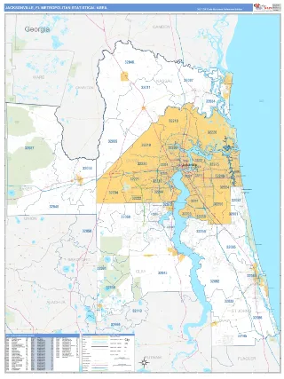 Jacksonville Metro Area Business Reference style ZIP Code wall map