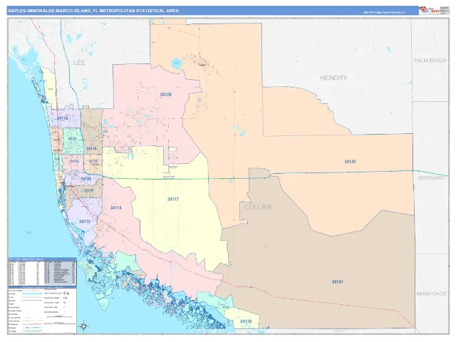 Naples-Immokalee-Marco Island Metro Area ZIP Code Wall Map, ColorCast style