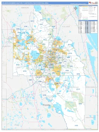 Orlando-Kissimmee-Sanford Metro Area Business Reference style ZIP Code wall map