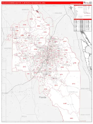 Orlando-Kissimmee-Sanford Metro Area RedLine style ZIP Code wall map