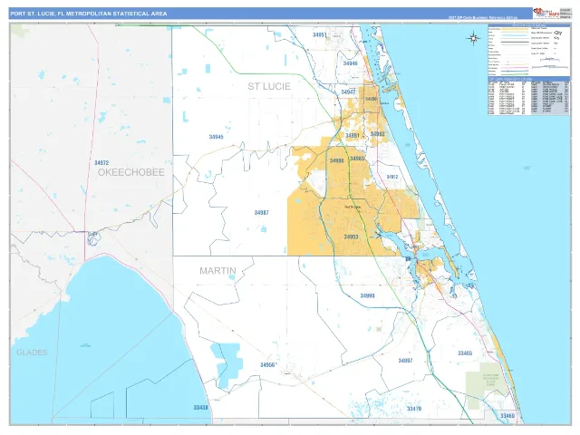 Port St. Lucie Metro Area ZIP Code Wall Map, Business Reference style