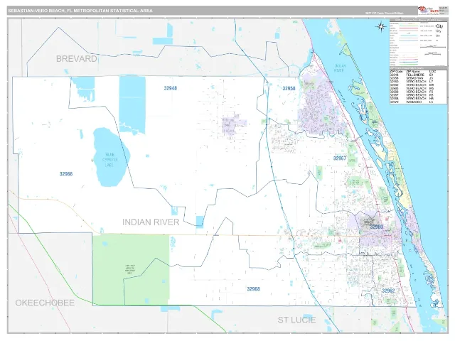 Sebastian-Vero Beach Metro Area ZIP Code Wall Map, Classic style