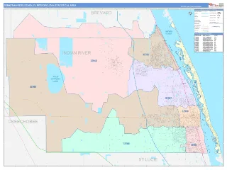 Sebastian-Vero Beach Metro Area ColorCast style ZIP Code wall map