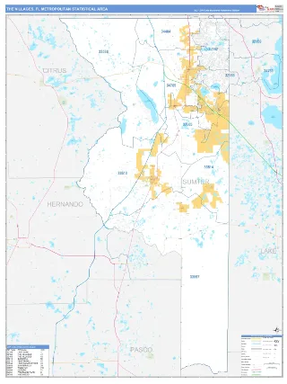 The Villages Metro Area Business Reference style ZIP Code wall map