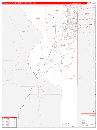 The Villages Metro Area RedLine style ZIP Code wall map