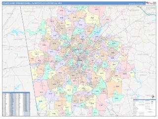 Atlanta-Sandy Springs-Roswell Metro Area ColorCast style ZIP Code wall map