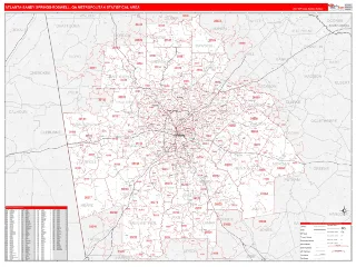 Atlanta-Sandy Springs-Roswell Metro Area RedLine style ZIP Code wall map