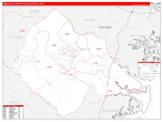 Hinesville Metro Area RedLine style ZIP Code wall map