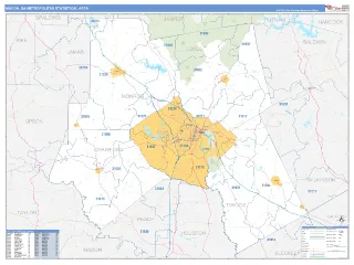 Macon Metro Area Business Reference style ZIP Code wall map