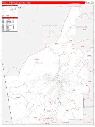 Rome Metro Area RedLine style ZIP Code wall map