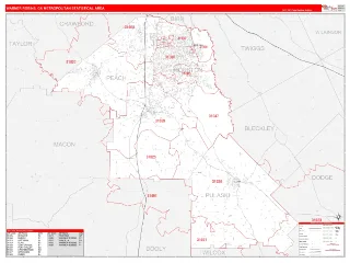 Warner Robins Metro Area RedLine style ZIP Code wall map