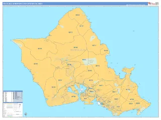 Honolulu Metro Area Business Reference style ZIP Code wall map