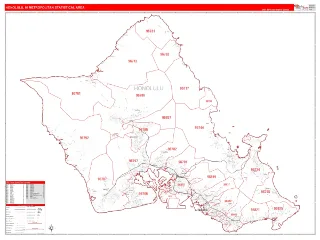Honolulu Metro Area RedLine style ZIP Code wall map