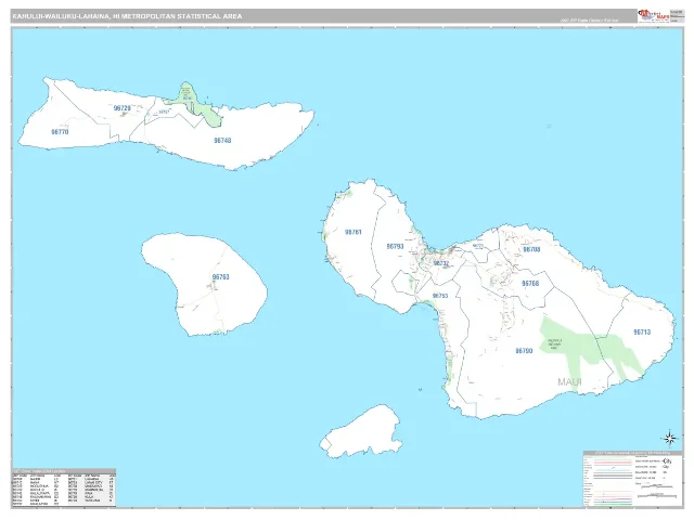 Kahului-Wailuku-Lahaina Metro Area ZIP Code Wall Map, Classic style