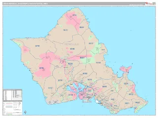 Urban Honolulu Metro Area Classic style ZIP Code wall map