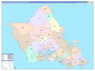 Urban Honolulu Metro Area ColorCast style ZIP Code wall map