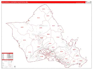 Urban Honolulu Metro Area RedLine style ZIP Code wall map