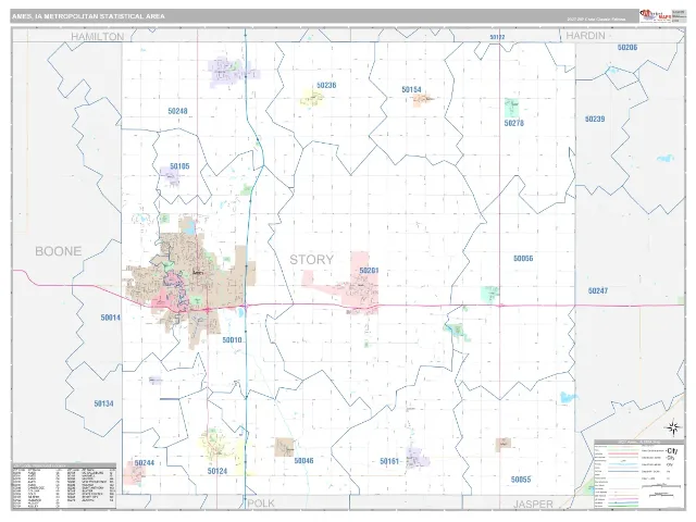 Ames Metro Area ZIP Code Wall Map, Classic style