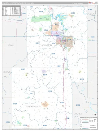 Iowa City Metro Area Classic style ZIP Code wall map