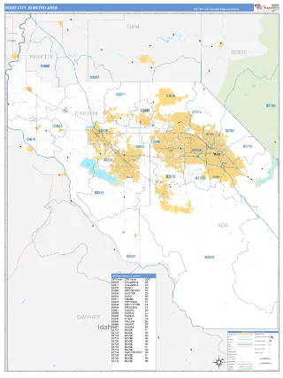 Boise City Metro Area Business Reference style ZIP Code wall map