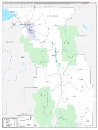 Pocatello Metro Area Classic style ZIP Code wall map