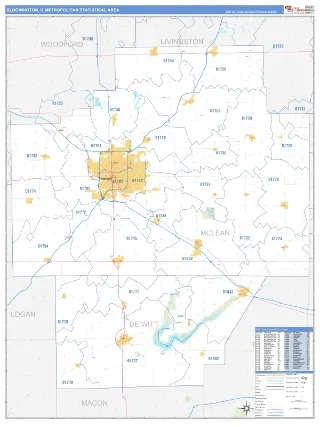 Bloomington Metro Area Business Reference style ZIP Code wall map