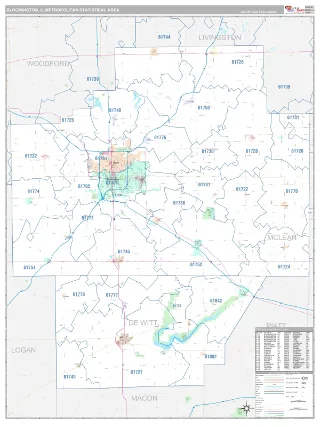 Bloomington Metro Area Classic style ZIP Code wall map