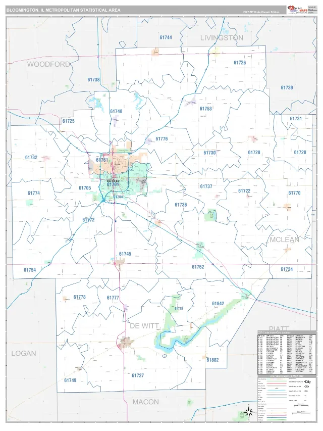 Bloomington Metro Area ZIP Code Wall Map, Classic style
