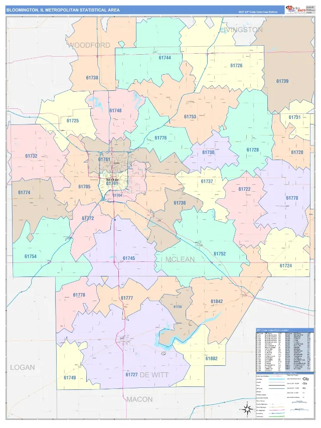 Bloomington Metro Area ZIP Code Wall Map, ColorCast style
