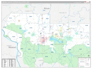 Carbondale-Marion Metro Area Classic style ZIP Code wall map