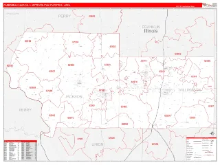 Carbondale-Marion Metro Area RedLine style ZIP Code wall map