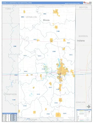Danville Metro Area Business Reference style ZIP Code wall map