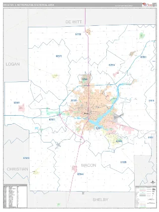 Decatur Metro Area Classic style ZIP Code wall map