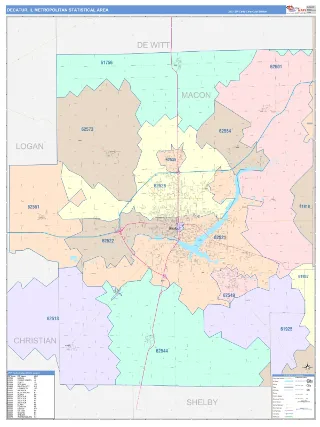 Decatur Metro Area ColorCast style ZIP Code wall map