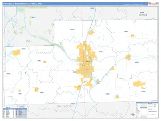 Kankakee Metro Area Business Reference style ZIP Code wall map