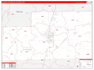 Kankakee Metro Area RedLine style ZIP Code wall map