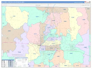 Rockford Metro Area ColorCast style ZIP Code wall map
