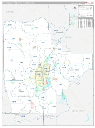 Springfield Metro Area Classic style ZIP Code wall map