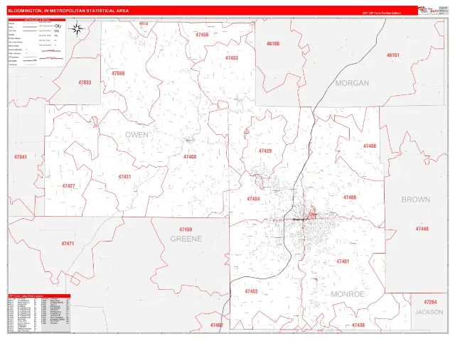 Bloomington Metro Area ZIP Code Wall Map, RedLine style