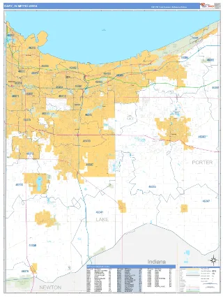 Gary Metro Area Business Reference style ZIP Code wall map