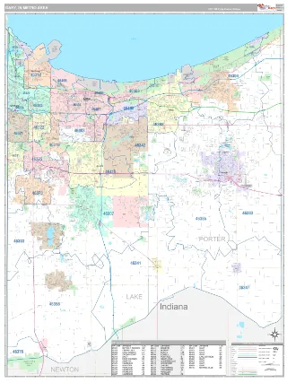 Gary Metro Area Classic style ZIP Code wall map