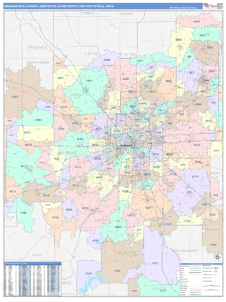 Indianapolis-Carmel-Anderson Metro Area ColorCast style ZIP Code wall map