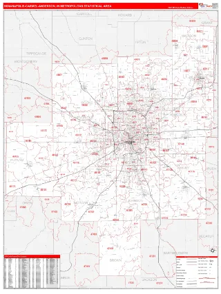 Indianapolis-Carmel-Anderson Metro Area RedLine style ZIP Code wall map