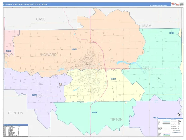 Kokomo Metro Area ZIP Code Wall Map, ColorCast style