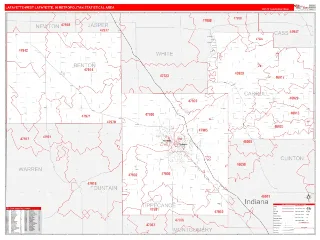 Lafayette-West Lafayette Metro Area RedLine style ZIP Code wall map